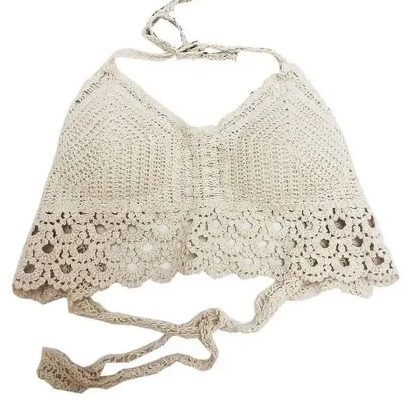 Bohemian Crochet Padded Bra Halter Crop Top - STYLE #2 - Picture 3 of 5